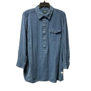 Lauren Jeans Co. Ralph Lauren Women’s Polka Dot Blue Denim Long Sleeve Top 2X